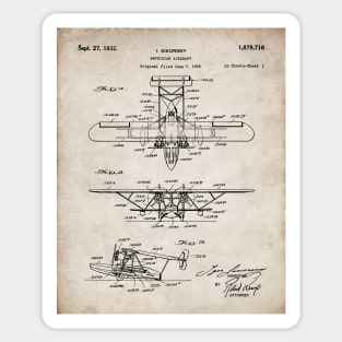 Seaplane Patent - Biwing Seaplane Art - Antique Sticker